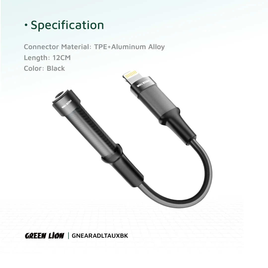Green Lion Earphone Adapter Lightning to 3.5mm Audio Jack Black - Image 3