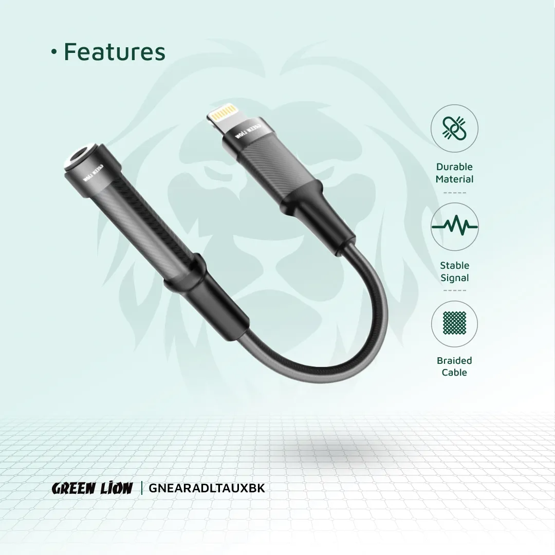 Green Lion Earphone Adapter Lightning to 3.5mm Audio Jack Black - Image 4