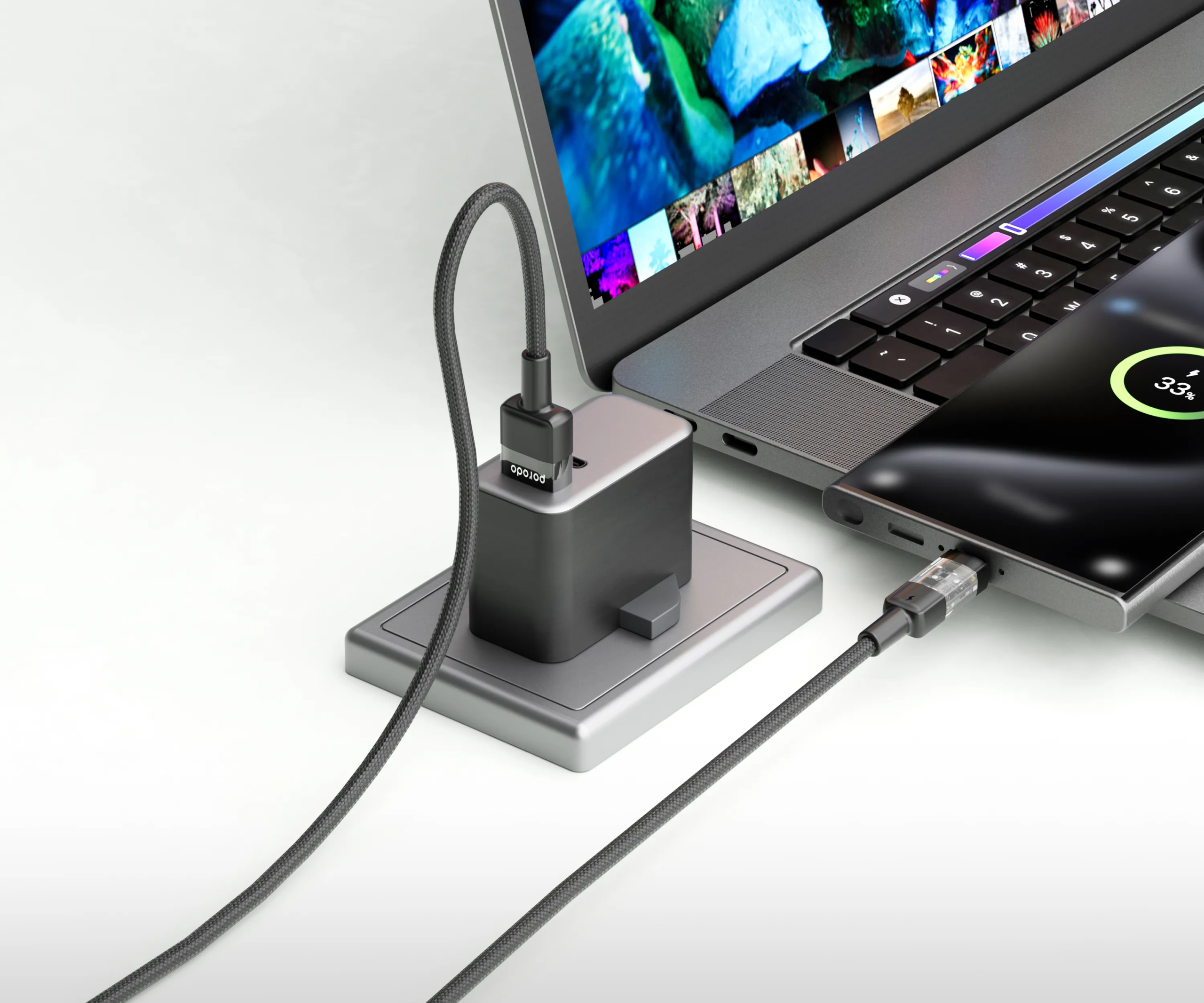 Porodo Braided USB to USB-C Cable 1.2m — Transparent Connectors (Black/White) - Image 2