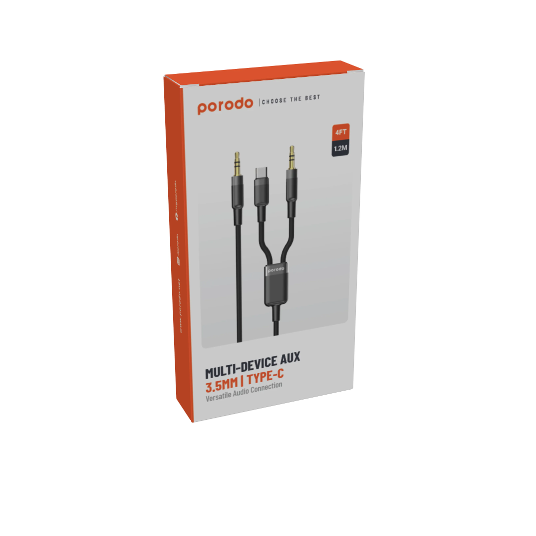 Porodo Multi‑Device AUX 3.5mm|Type‑C Cable 1.2M — Tangle‑Free Audio Solution - Image 2