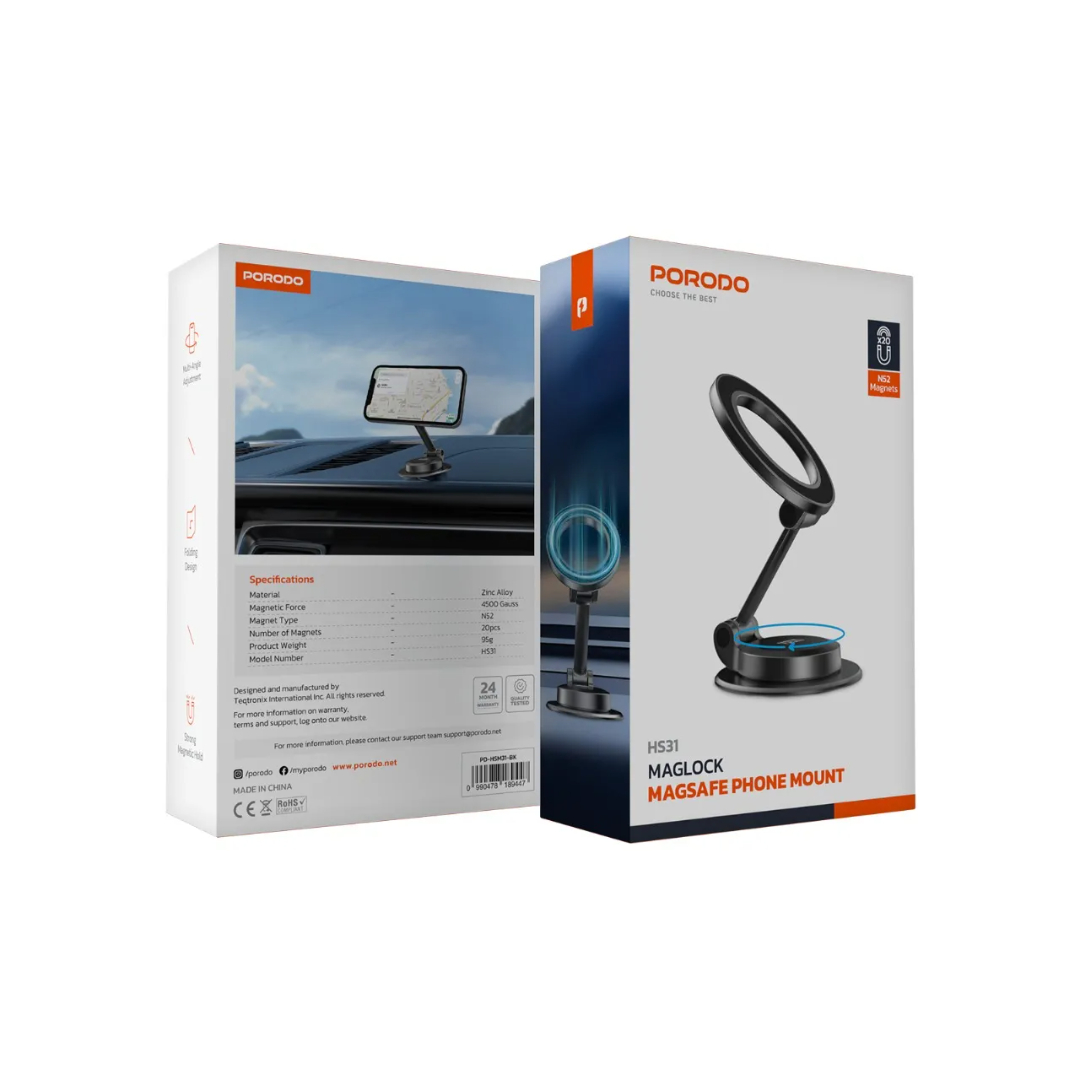 Porodo Maglock MagSafe Phone Mount Multi-Angle(Black) - Image 7