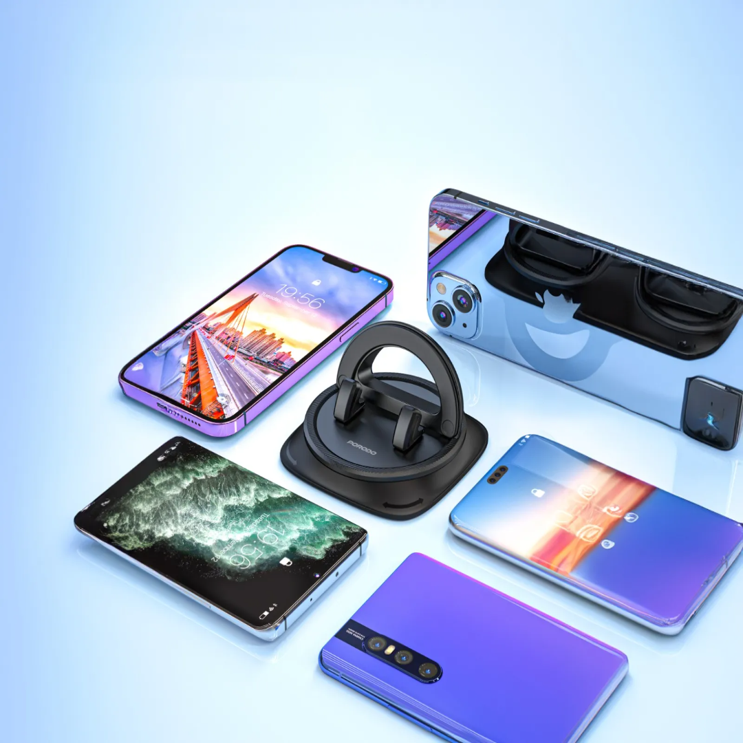 Porodo Rotatable Mobile Phone Bracket — 360° Spring Clamp, One-Hand Operation, Up to 12.9" (Black) - Image 4