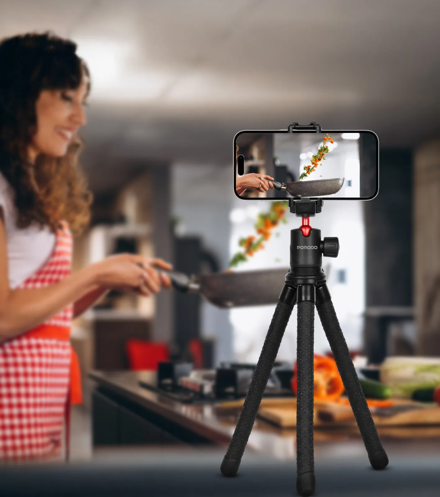Porodo Flexible Tripod Stand — ABS & Rubber, 330–390mm, 2kg Load Capacity (Black) - Image 7