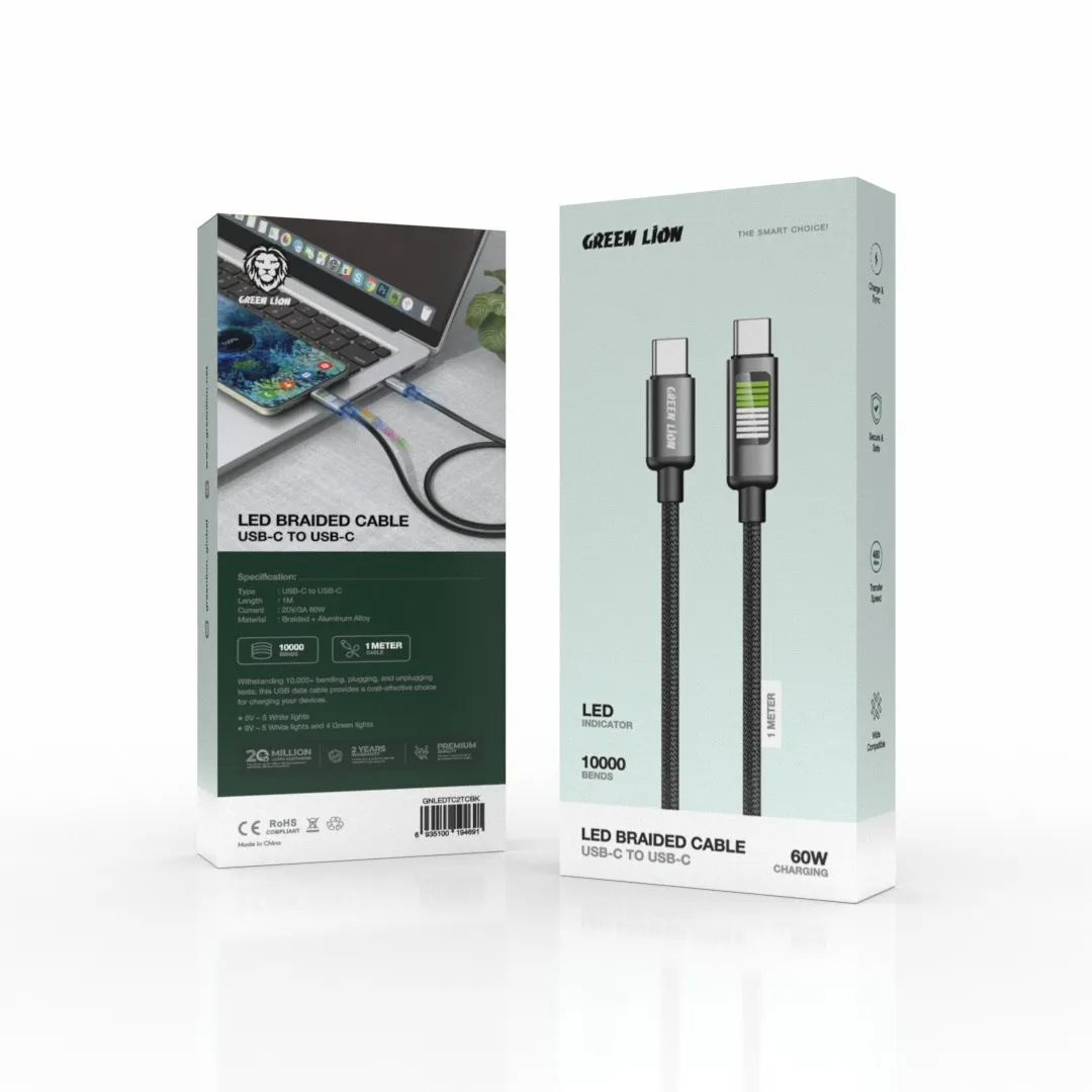 Green Lion LED Type‑C 2‑in‑1 Cable – Black - Image 3
