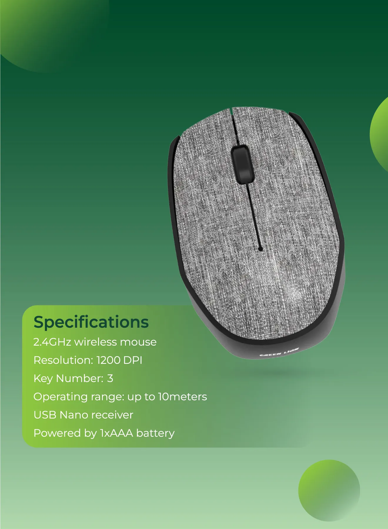 GREEN LION G100 WIRELESS MOUSE -GRAY - Image 5