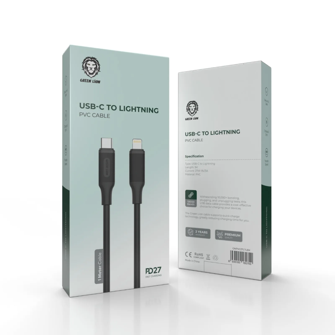 Green Lion USB-C to Lightning PVC Cable – 1m, PD 27W, White - Image 2