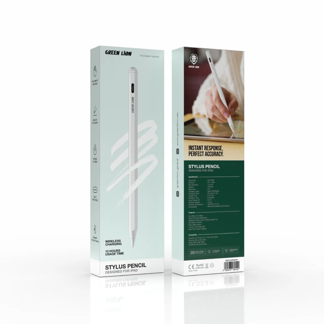 Premium Green Lion Stylus Pencil White – 8-10H Battery, iPad Compatible - Image 2