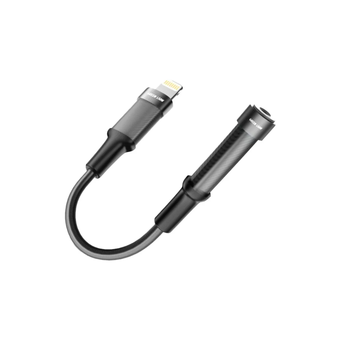 Green Lion earphone adapter, Lightning to 3.5mm audio jack, 12cm, black (product view)