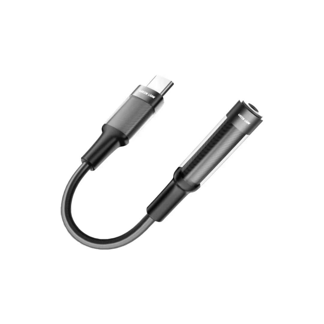 Green Lion earphone adapter, USB-C to 3.5mm audio jack, 12cm, black (product view