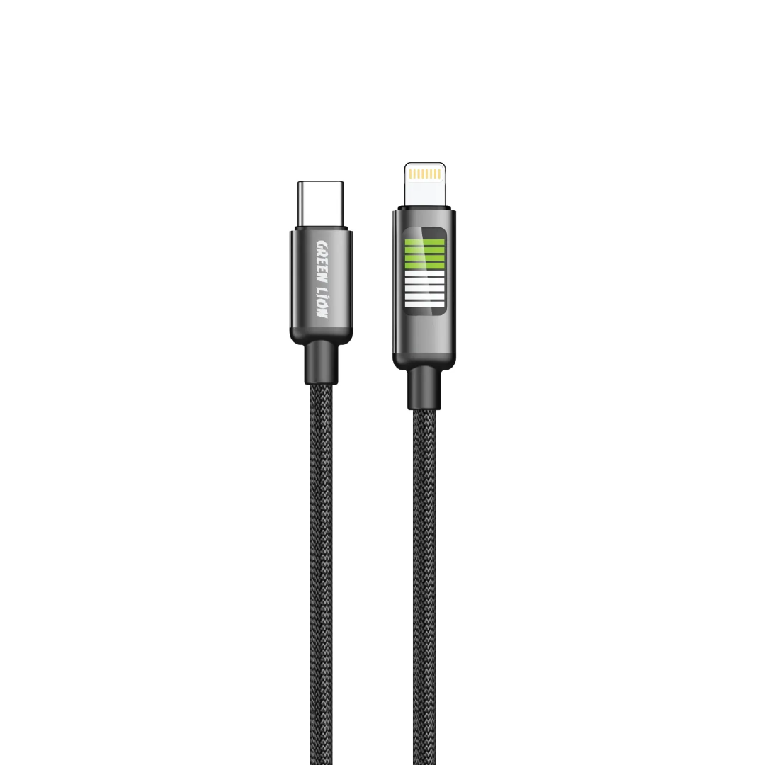 Green Lion iPhone Lightning charging cable with LED indicator, 2m, black (product view)