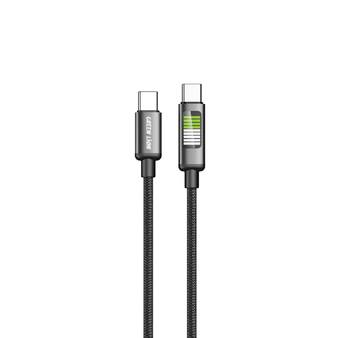 Green Lion LED Type‑C 2‑in‑1 transparent fast charging cable, black (product view)