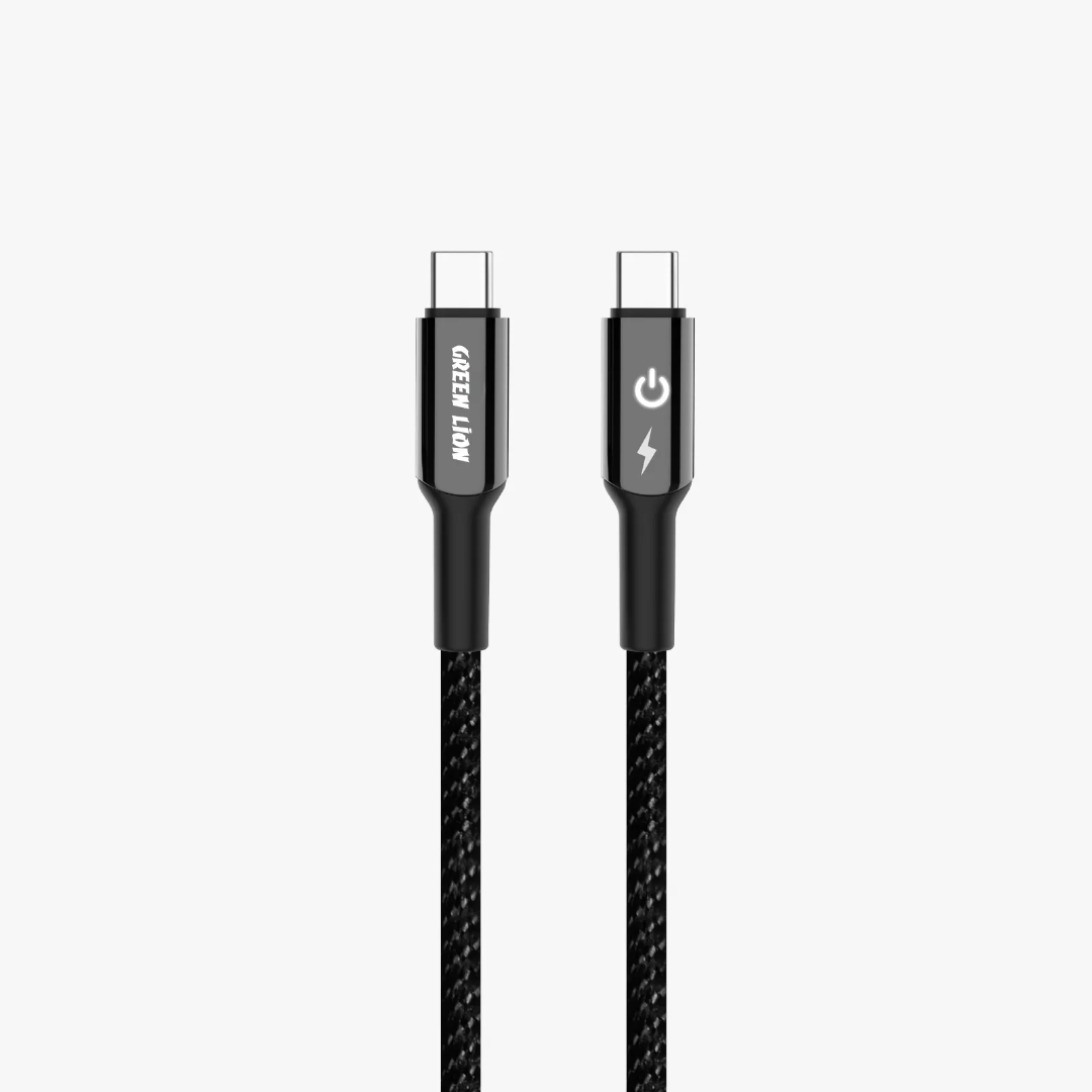 Green Lion USB-C to USB-C braided cable, 1m, 60W, black, fast charging (product view)