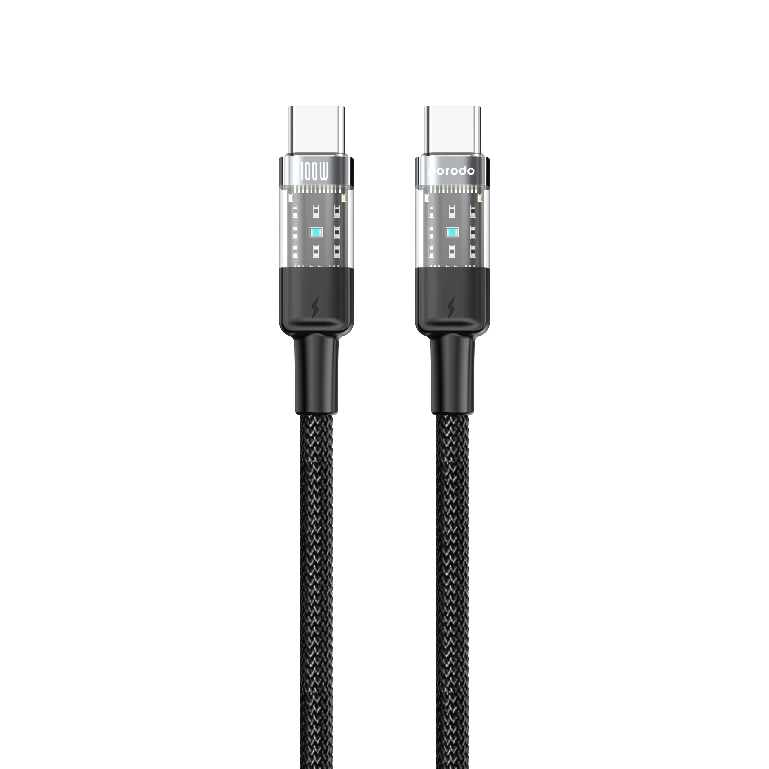 Porodo braided USB-C to USB-C cable 1.2m, 100W PD fast charging (product view)
