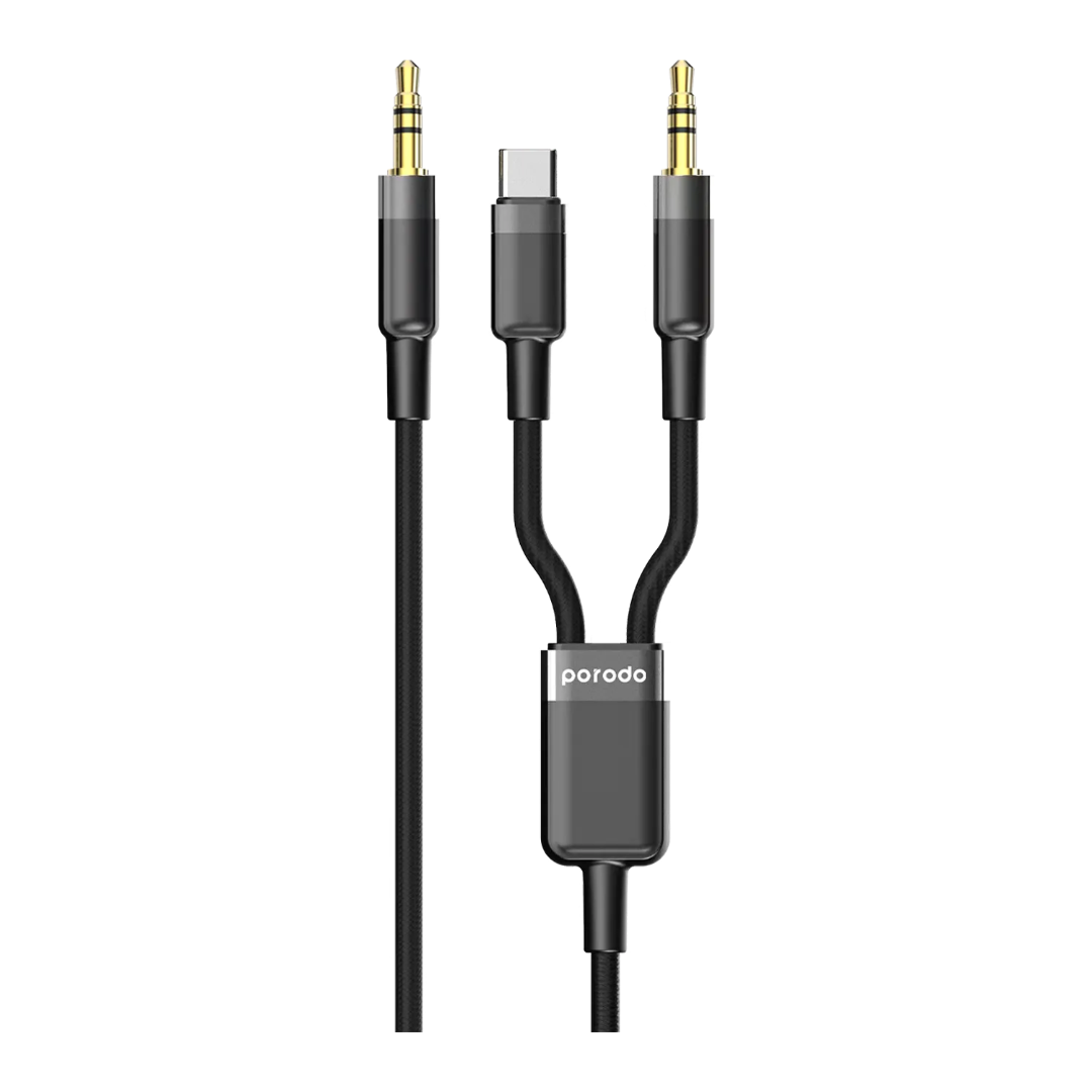 Porodo multi-device AUX 3.5mm to Type-C cable 1.2m, tangle-free audio cable (product view)
