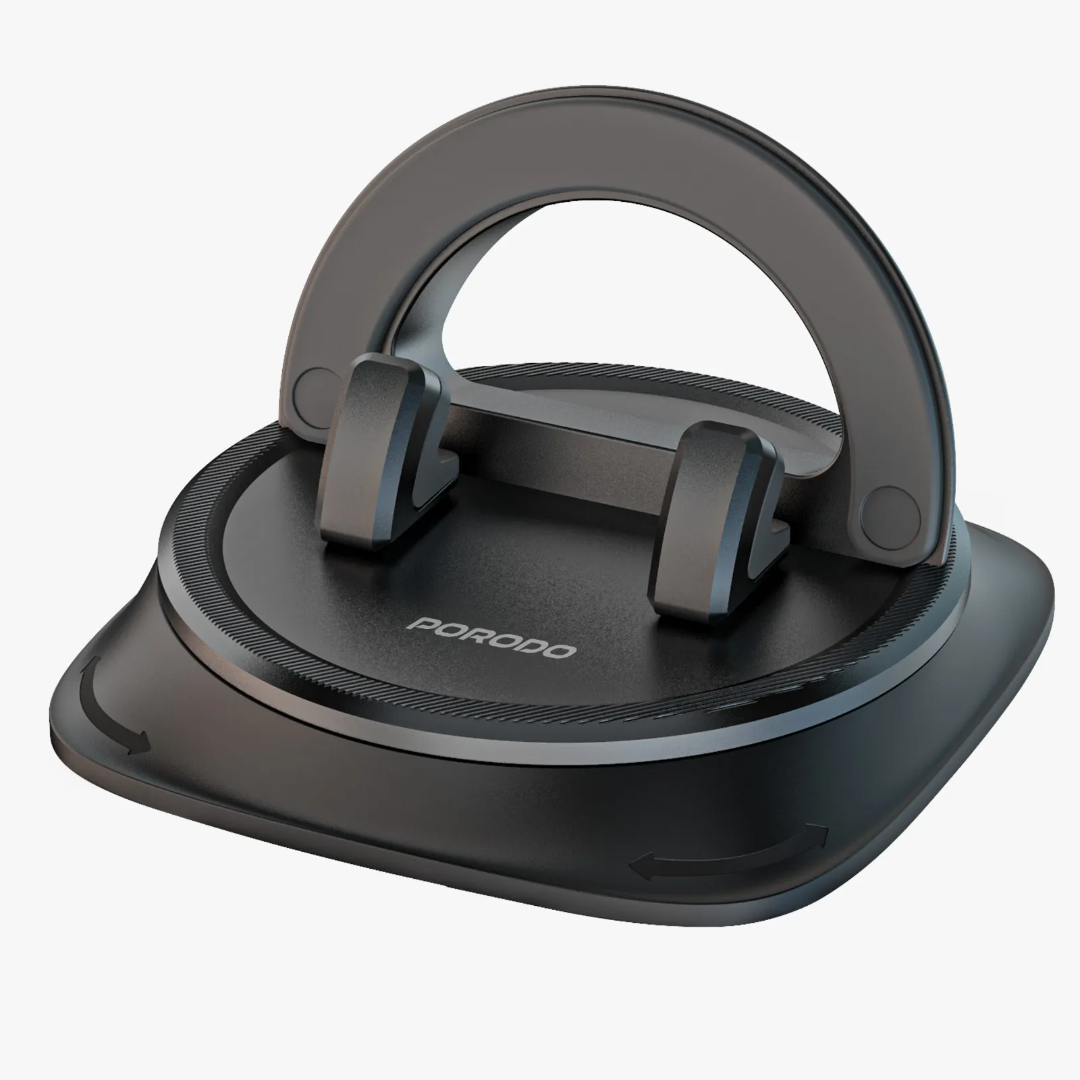 Porodo rotatable mobile phone bracket, black, 360° rotation (front view)