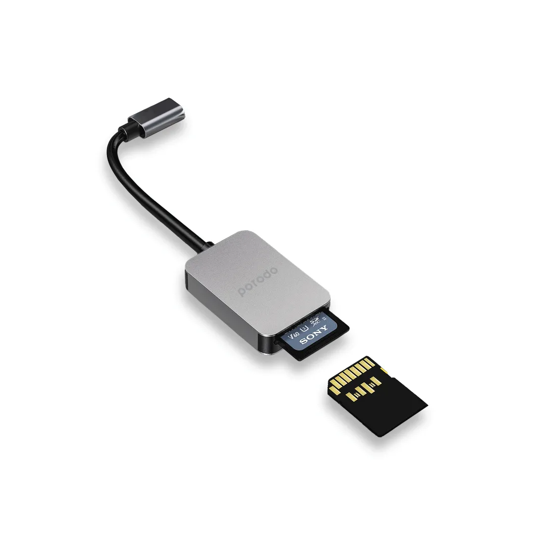 Porodo 2‑in‑1 USB‑C Card Reader (SD + MicroSD) – Grey - Image 2