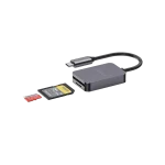 Porodo 2-in-1 USB-C card reader in grey with SD and MicroSD slots