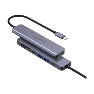 Close-up of Porodo Blue 7-in-1 hub ports including HDMI, USB-A 3.0, USB-C and card slots