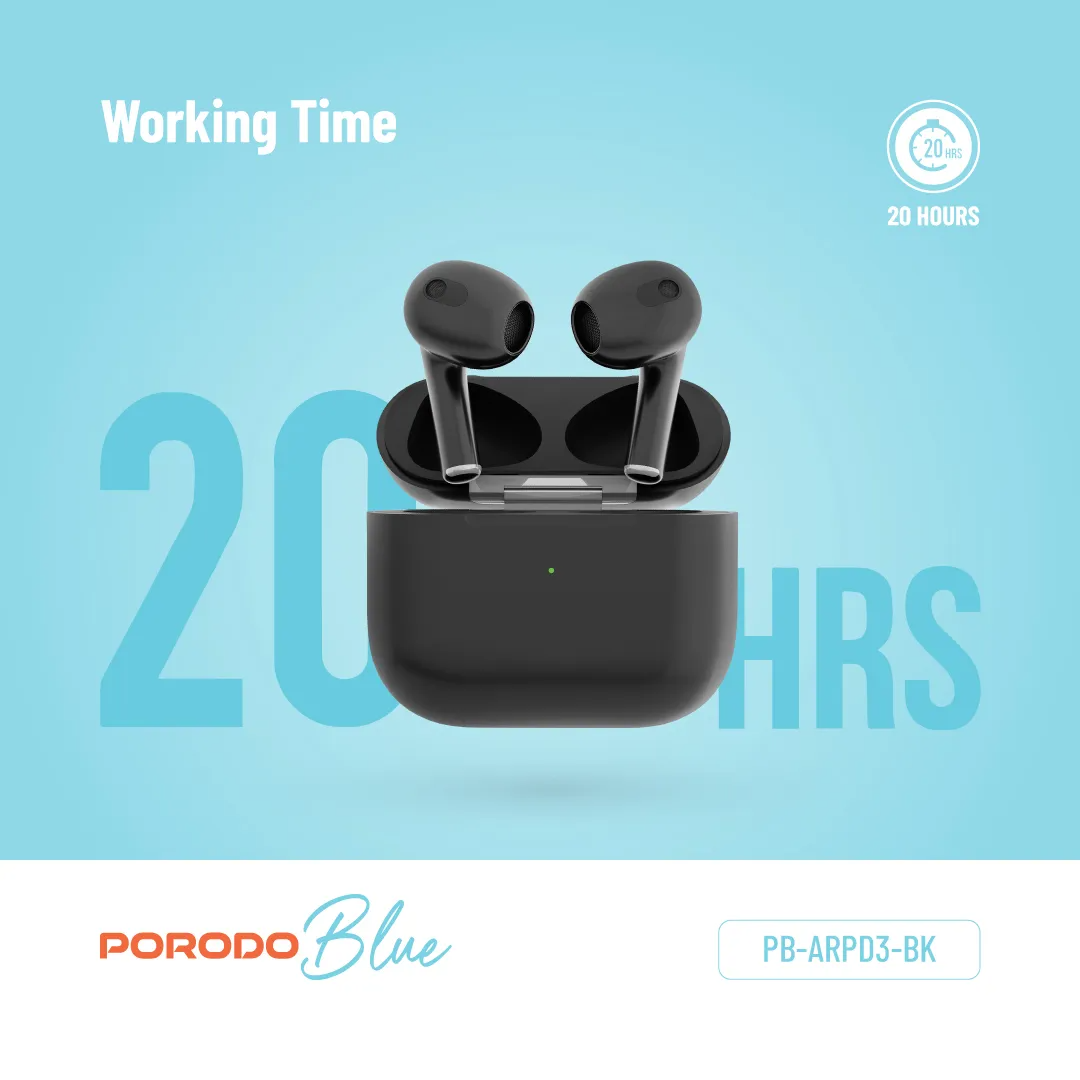 Porodo Blue Deep Bass Wireless Earbuds 3 -20H Playtime - Image 10