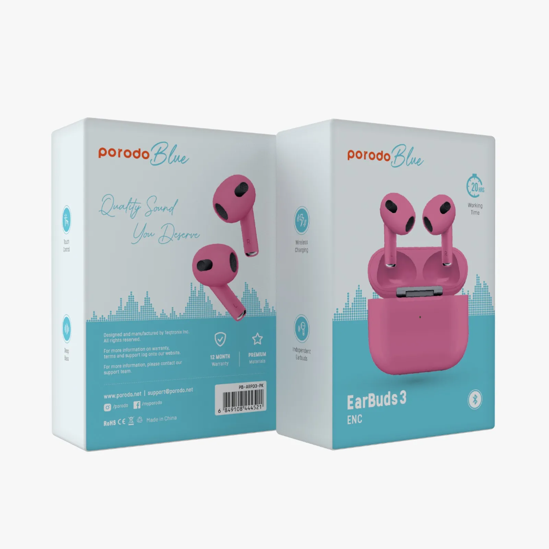Porodo Blue Deep Bass Wireless Earbuds 3 -20H Playtime - Image 13