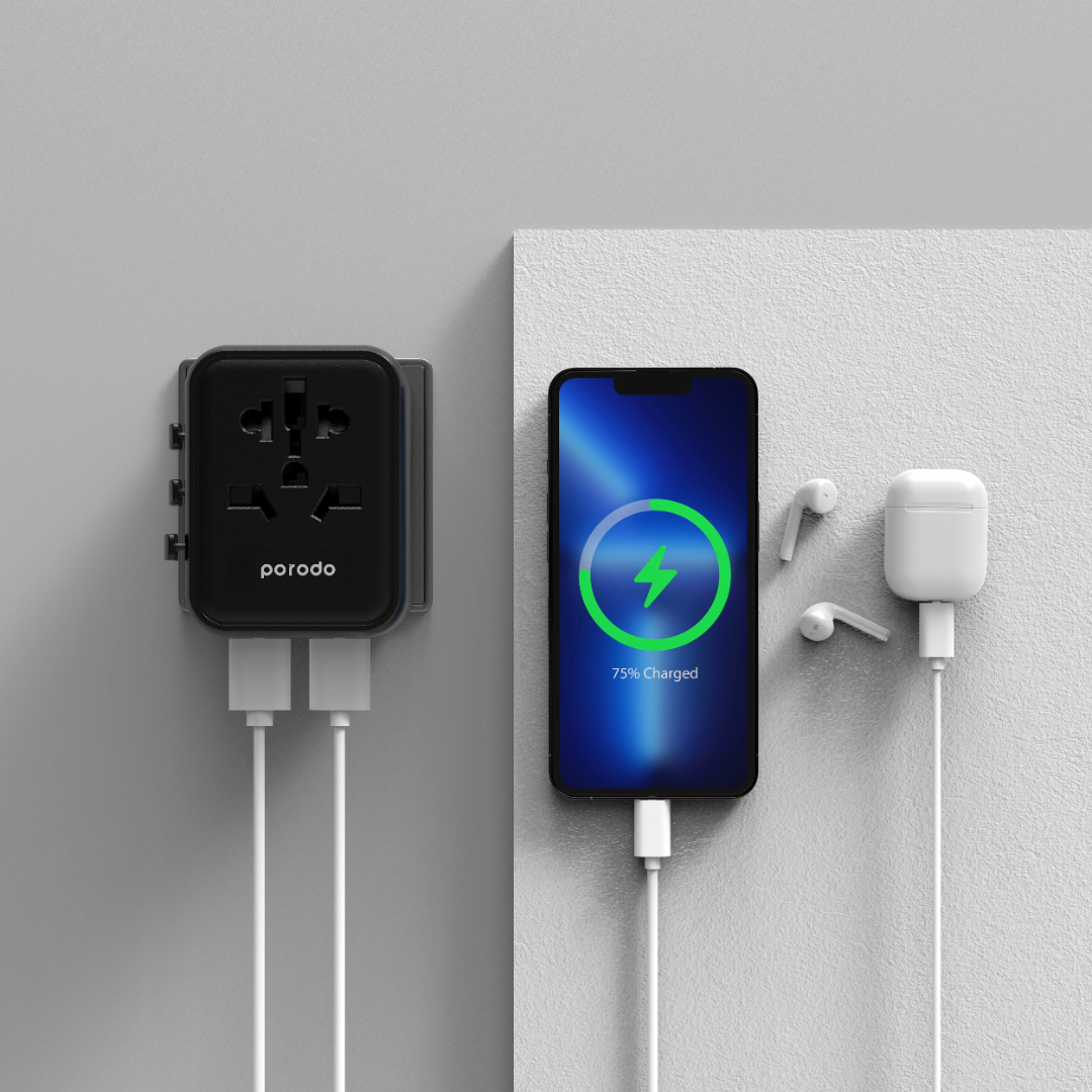 Porodo Dual USB‑A Universal Travel Adapter 2.4A 150+ Countries - Image 3
