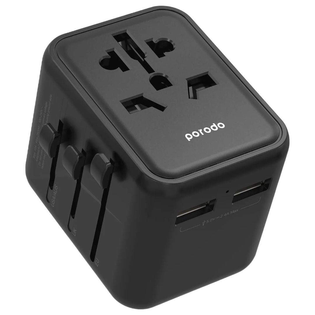 Porodo Dual USB‑A Universal Travel Adapter 2.4A 150+ Countries - Image 7