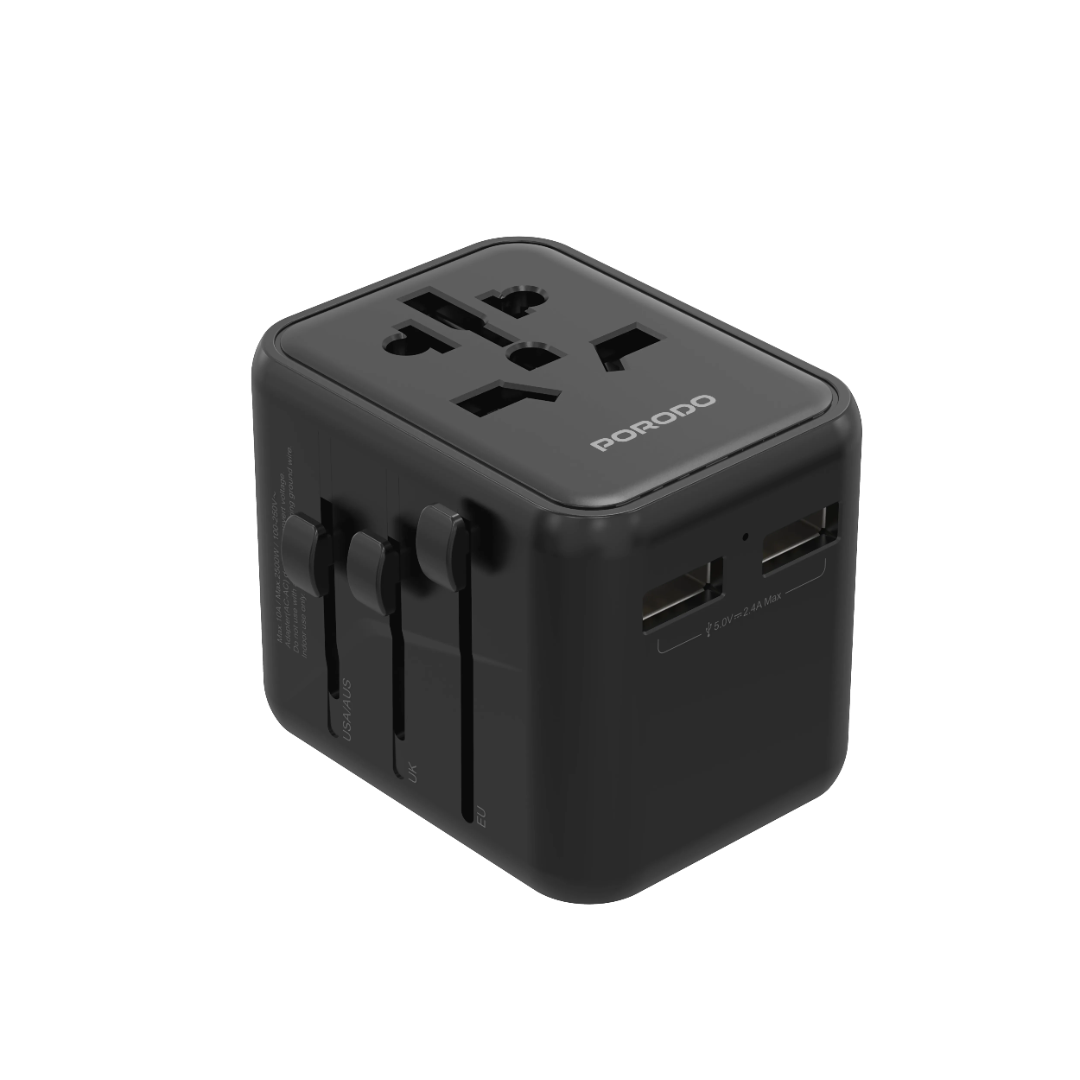 Porodo Dual USB‑A Universal Travel Adapter 2.4A 150+ Countries - Image 8