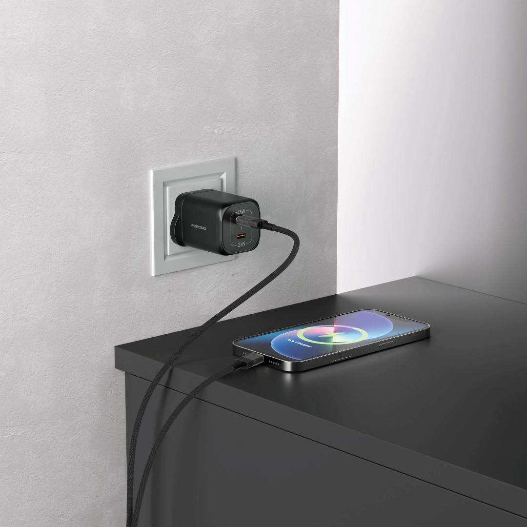 Porodo Dual USB‑C Quick Charger (GaN PD 45W) – Black - Image 6