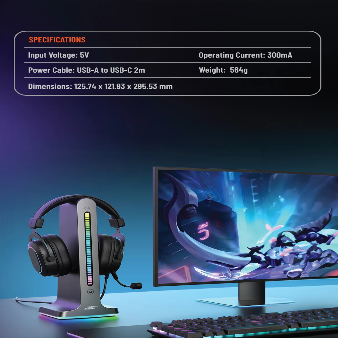 Porodo Gaming RGB Headphone Stand (Black) - Image 3