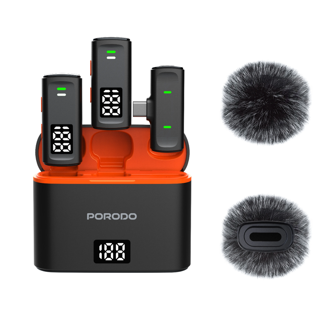 Porodo Lavalier Microphones (Type‑C + Lightning Adapter) (Black) - Image 3