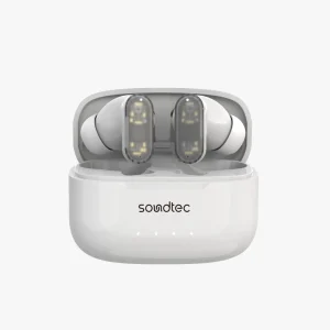 Porodo Soundtec CrystalShell transparent TWS earbuds with ANC and ENC(front open)