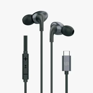 Porodo Soundtec stereo earphones black with Type-C connector, 1.2m cable and high-clarity mic