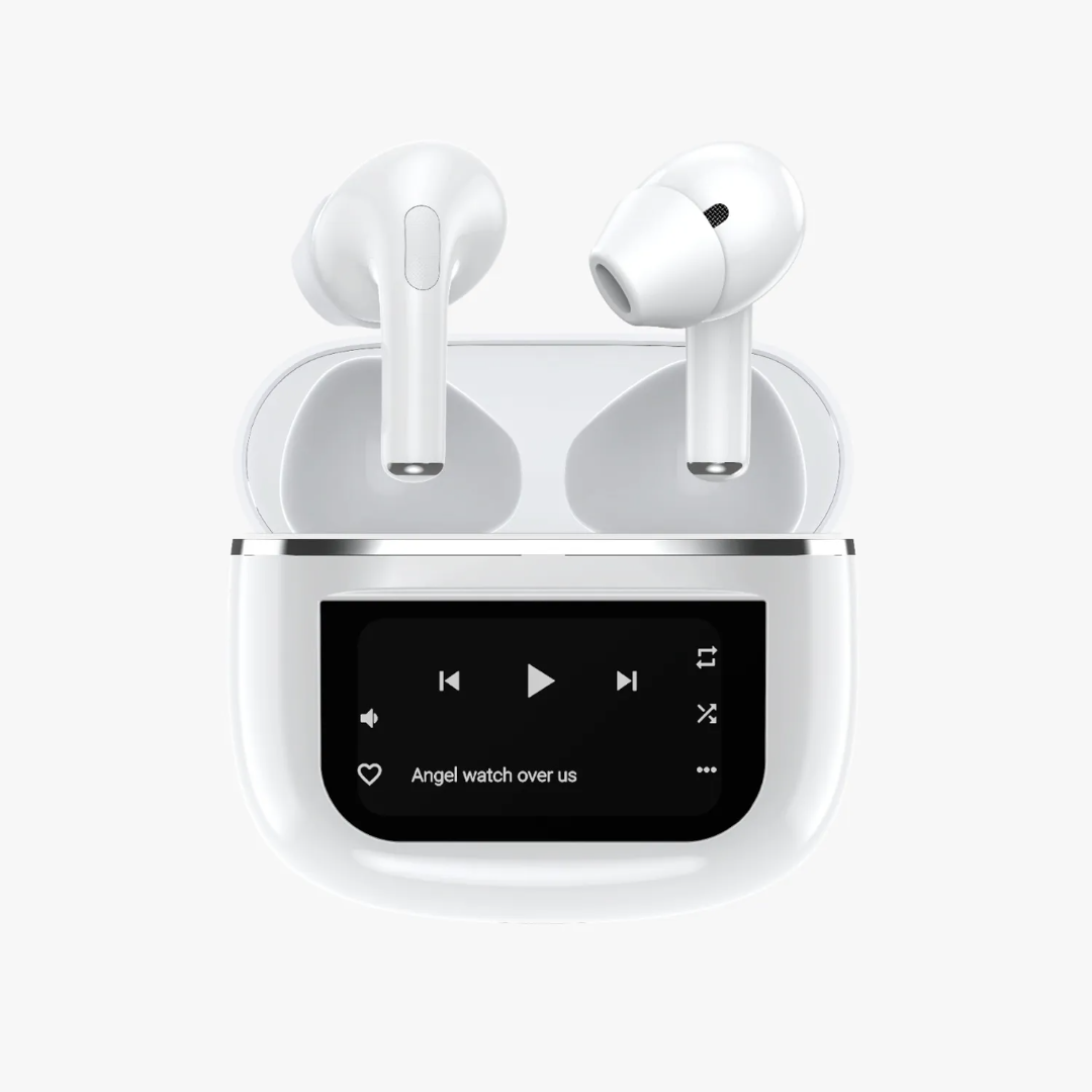 Porodo Soundtec Wonder semi in‑ear ANC earbuds with touch‑screen charging case