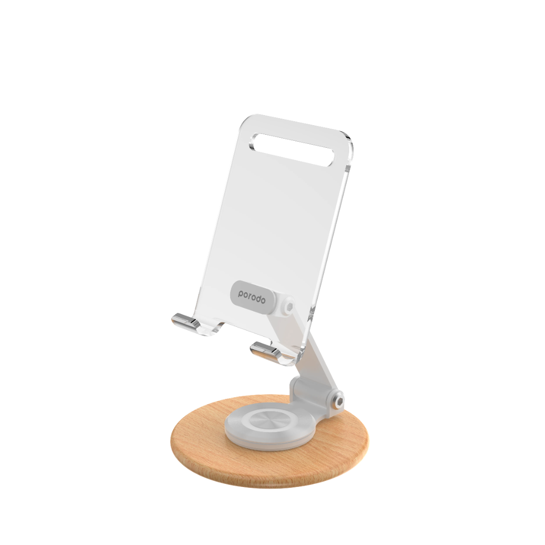 Porodo 360° Rotating Transparent Stand – Wooden Base (White) - Image 5