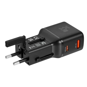 Porodo universal travel pocket charger black with PD 35W, PPS 33W, QC 18W and UK EU US AU plugs