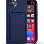 iphone 14 pro back card wallet silicon case navy blue