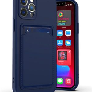 iphone 14 plus back card wallet silicon case navy blue
