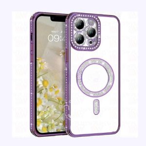 iphone 14 pro bling magsafe+lens case purple