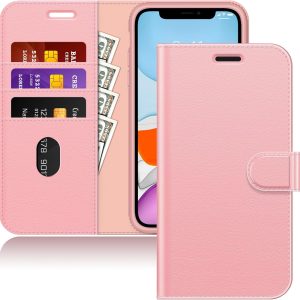 iphone 7/8 plus leather wallet cover light pink