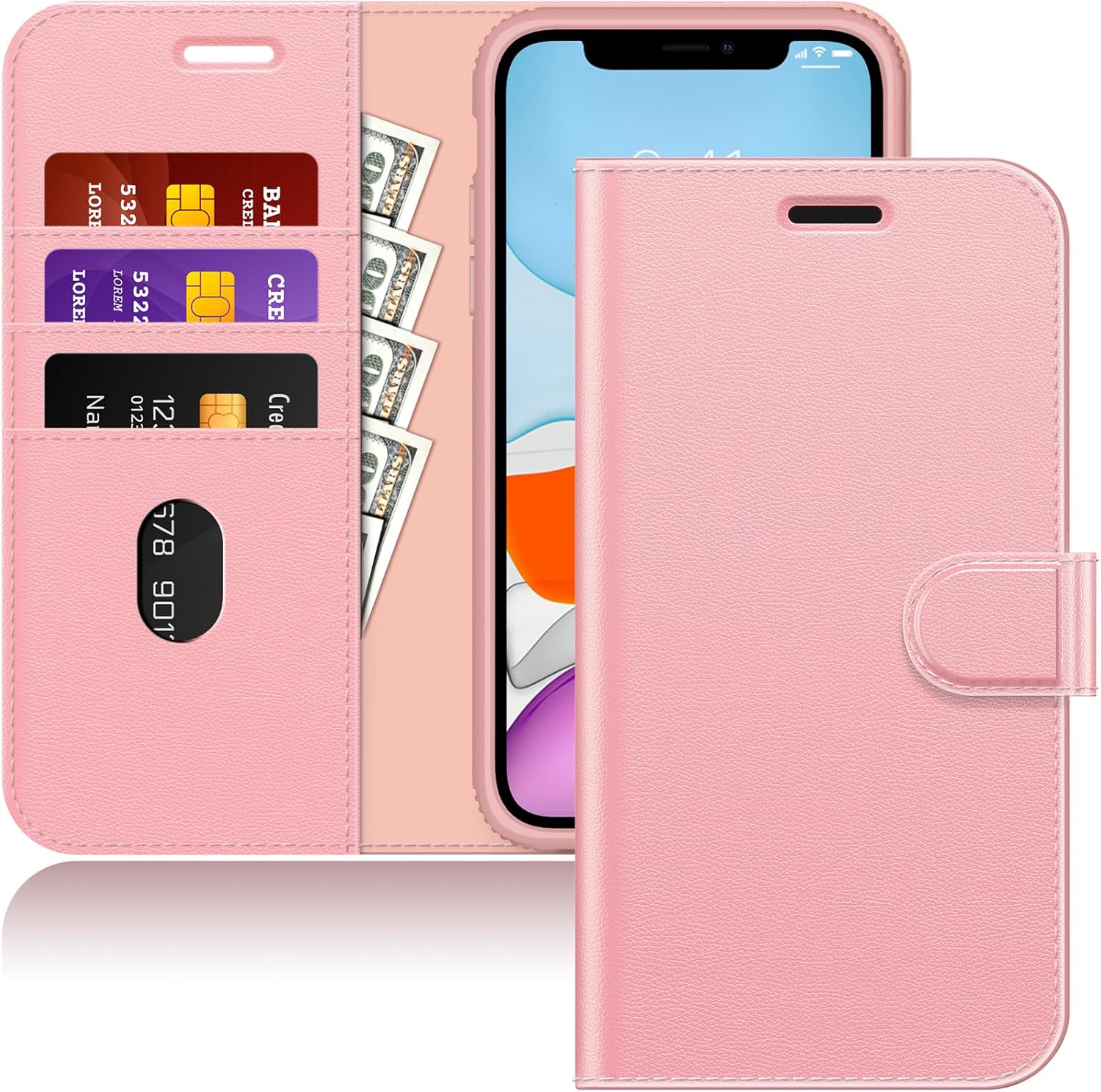 iphone 7/8 plus leather wallet cover light pink