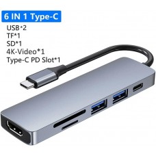 6-in-1 USB-C hub multiport adapter with 4K HDMI SD card reader 2 USB 3.0 and PD charging